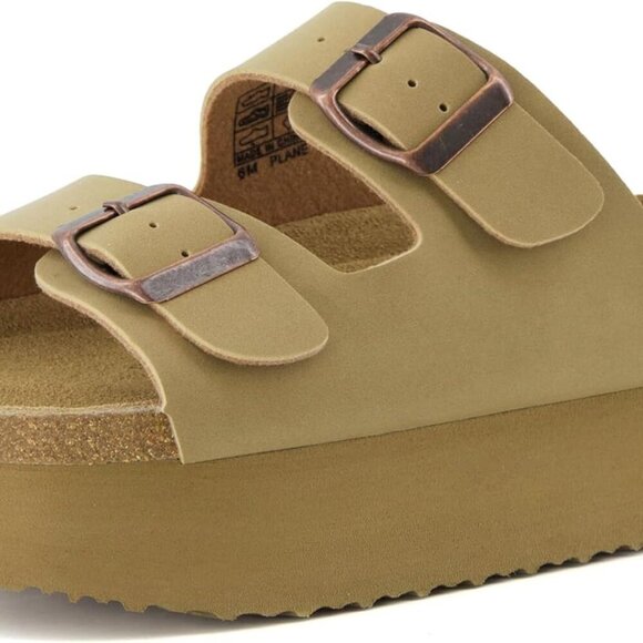 Women's Suede Platform Sandals Faux Leather Double Buckle Wide Width Summer - Picture 9 of 9